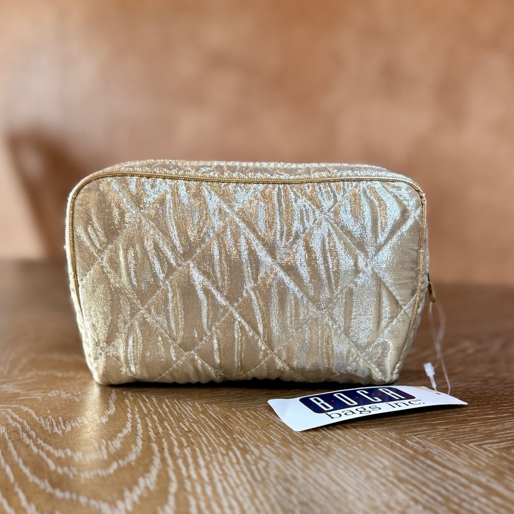 Boca Bags Inc Quilted gold cosmetic bag zip closure